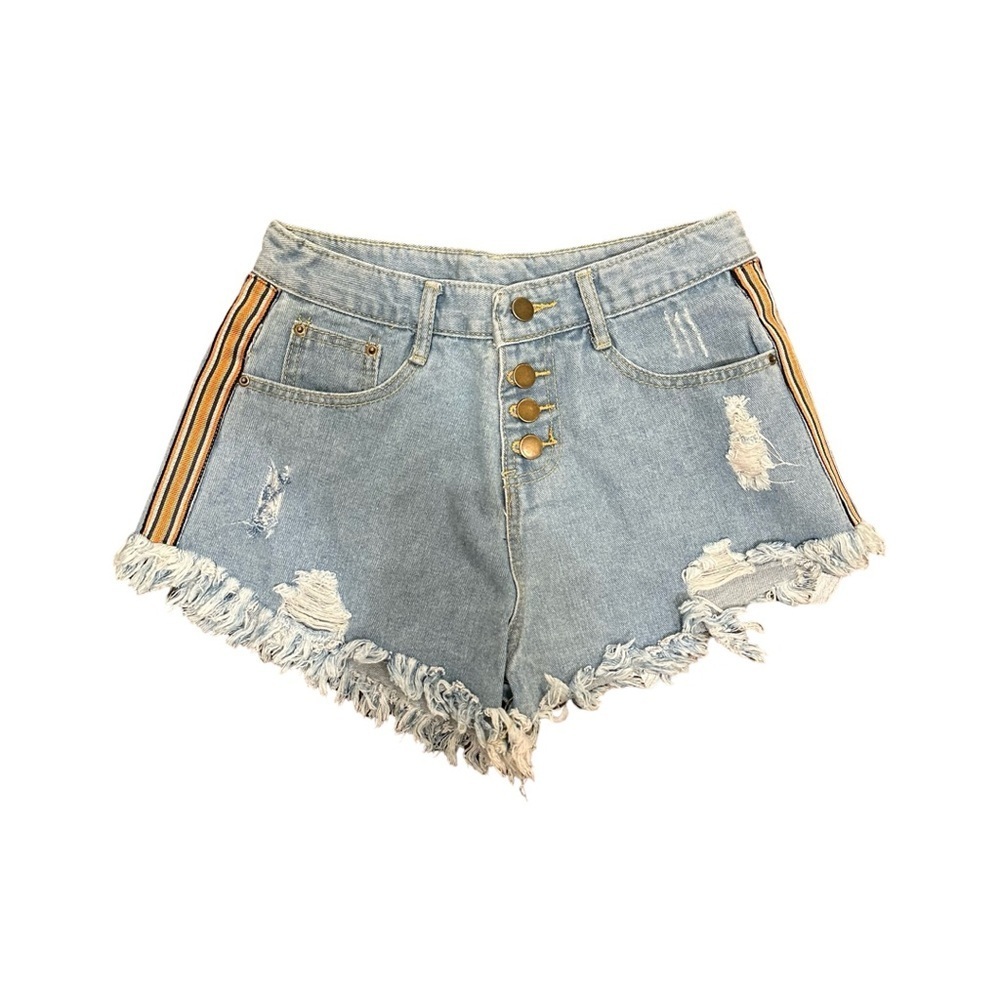 Denim Shorts W/ Orange Stripe Ribbon